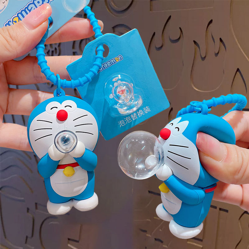 ของแท้โดราเอมอนเป่าฟองพวงกุญแจน่ารักการ์ตูนของเล่นจี้ของขวัญขนาดเล็ก