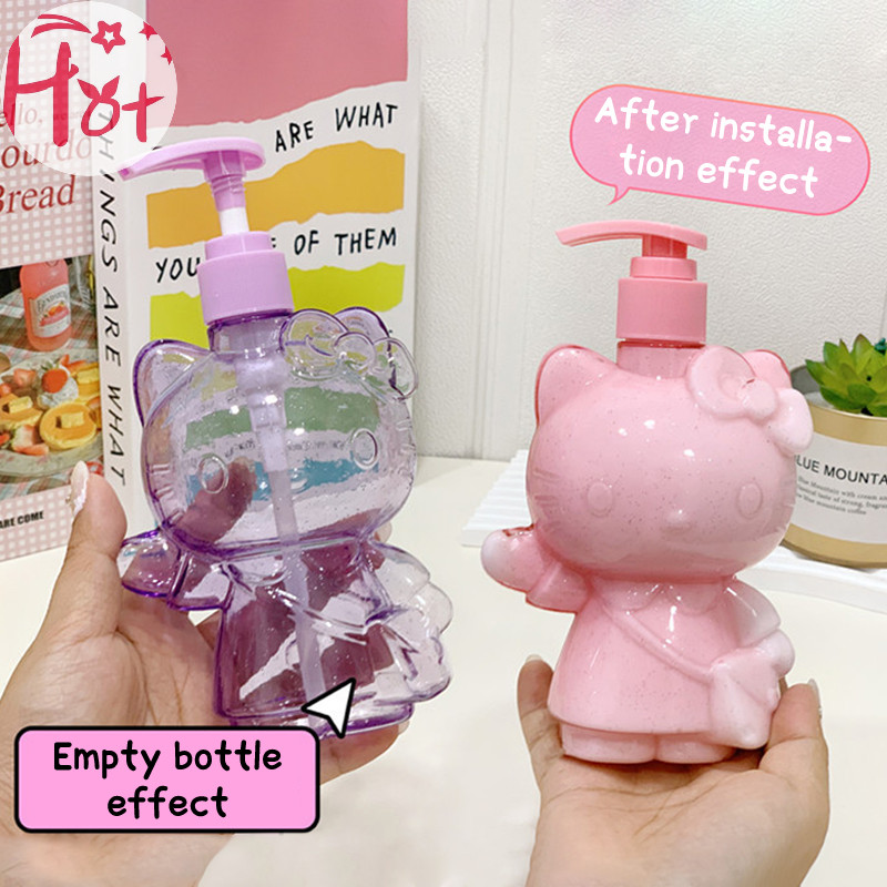 Ge 500ml Hello Kitty โปร่งใส Glitter สบู่ขวดน่ารัก Kuromi Melody แชมพูน้ํานม Sub-ขวดโลชั่นกดขวดสแควร์