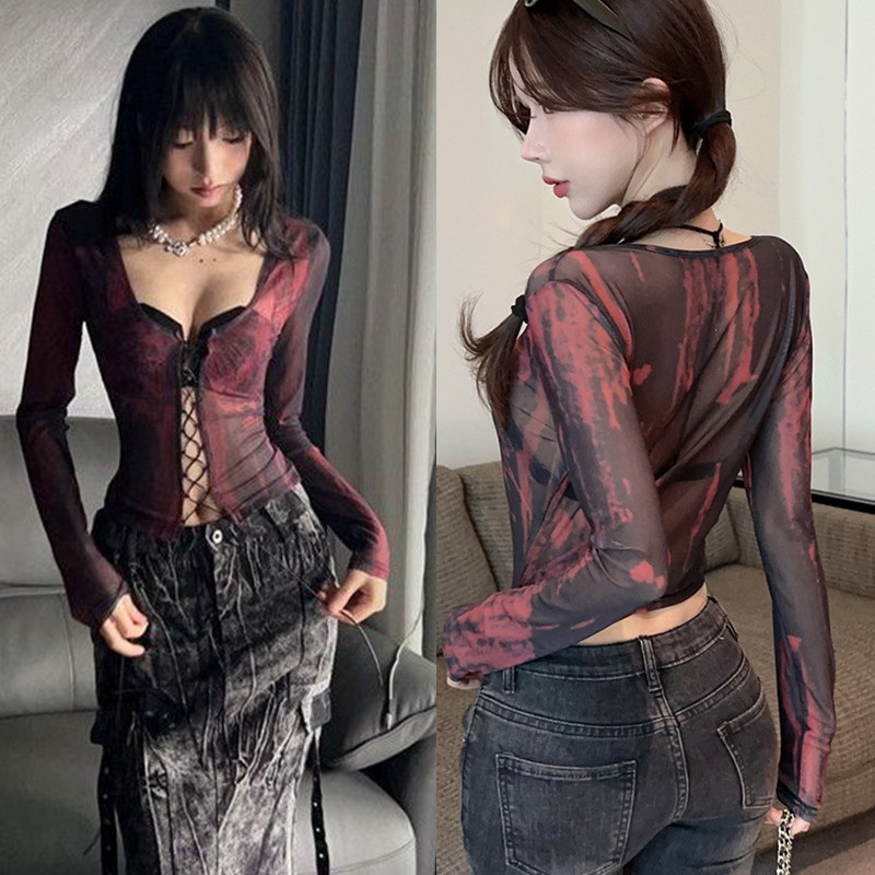 เสื้อคอล์ปท้อปแบบ.tie-dye มีการผูกด้านหน้า สำหรับฤดูร้อน