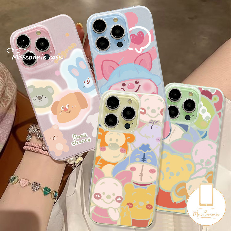 น่ารัก Graffiti ตลกลูกสุนัขการ์ตูน Winnie Alien สําหรับ IPhone 11 13 15 14 12 Pro Max 7Plus 6s 7 6 8 Plus XR X XS Max SE2020 หรูหราขนาดใหญ่ Hole Frosted กรณี