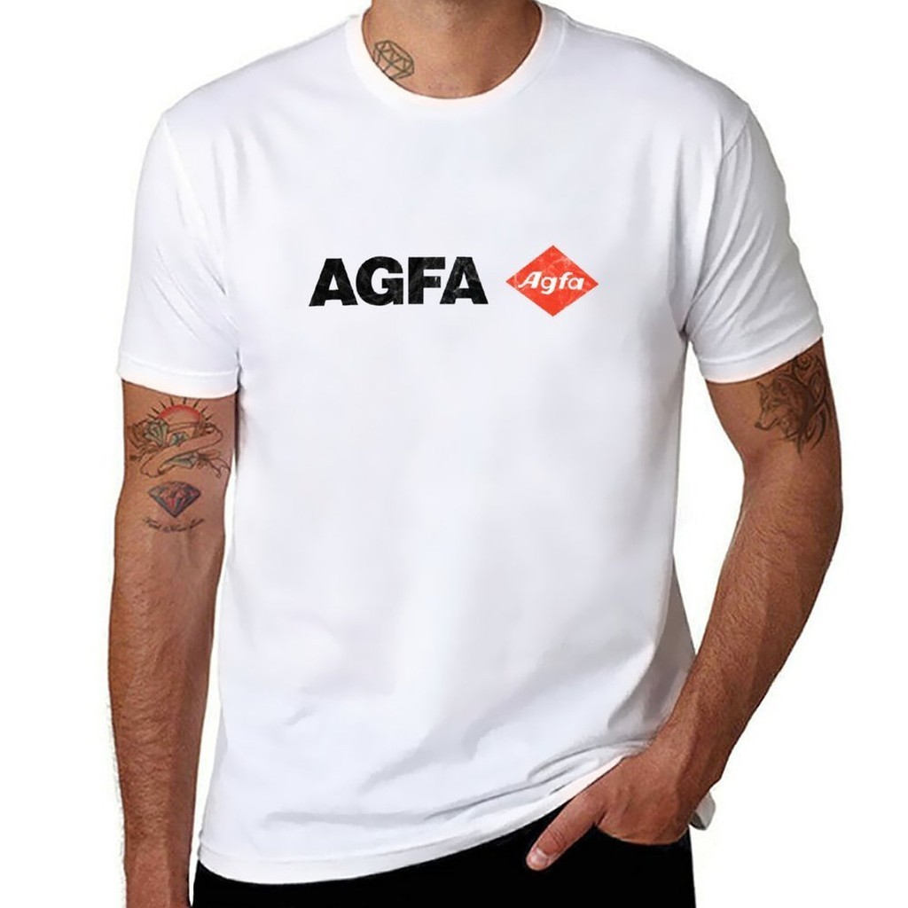 ใหม่ Agfa Film Retro Logo Tshirt Graphic T Shirts เสื้อยืดสีดําเสื้อยืดธรรมดาผู้ชาย