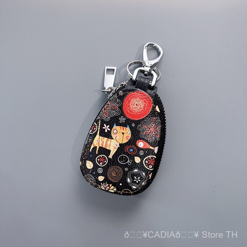 สินค้าใหม่2024กระเป๋าใส่กุญแจหนังผู้หญิงกระเป๋าใส่เหรียญสไตล์ย้อนยุคแฟชั่นซิปห้อยกระเป๋าใส่กุญแจรถพิมพ์สีกระเป๋าผู้หญิงของขวัญ