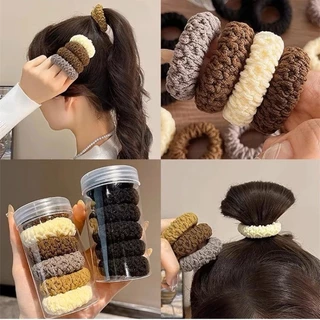 6ชิ้นชนิดบรรจุกล่องชุดผูกผมแฟชั่นเกาหลีที่เรียบง่ายยืดหยุ่นสูงหนายางรัดผมหางม้าสูงผูกผมอุปกรณ์