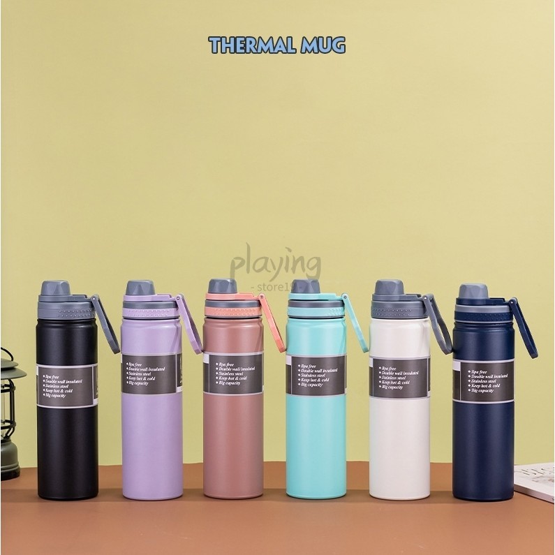 กระติกฝาเปิดปิดยกดื่มมีที่หิ้ว เก็บอุณหภูมิ เก็บร้อน-เย็น สแตนเลส ขนาด 750ml ขวดน้ําสุญญากาศ พร้อมหูหิ้ว A2631