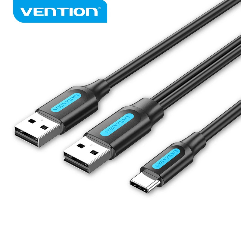 Vention Type C Dual USB พร้อมแหล่งจ่ายไฟ 3A สายเคเบิลข้อมูลชาร์จเร็ว