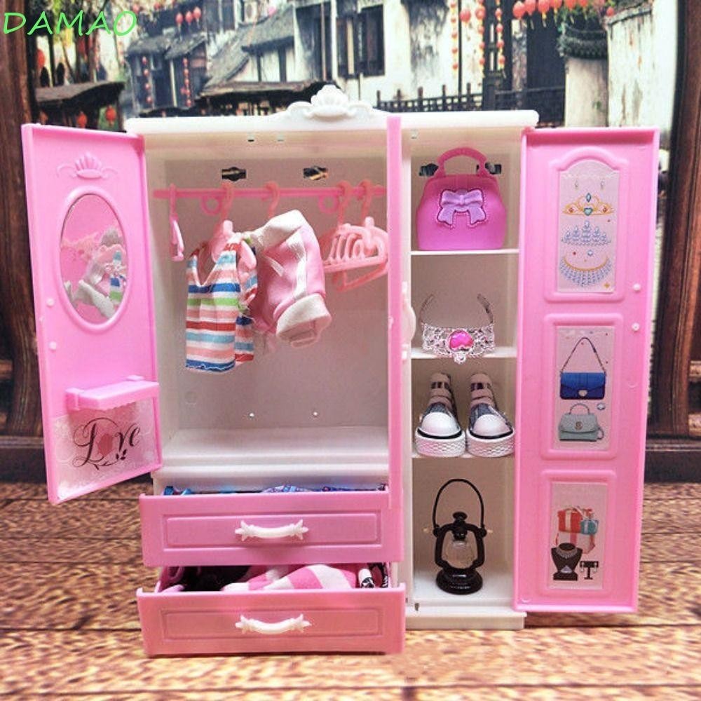Damao ตู้เสื้อผ้าตุ๊กตา, พลาสติก Double-deck ตุ๊กตาตู้เสื้อผ้า, ตุ๊กตาตกแต่งห้องนอนเจ้าหญิง 1/12 1/6 เฟอร์นิเจอร์ตุ๊กตา DIY ของเล่น