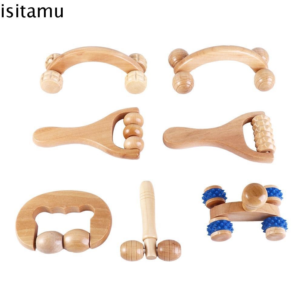 Isitaft ลูกกลิ้งนวดไม้ผู้หญิงผู้ชายคู่มือเครื่องมือดูแลสุขภาพแขนขามือคอไหล่นวดกดจุดไม้บําบัดเครื่องมือนวดร่างกาย