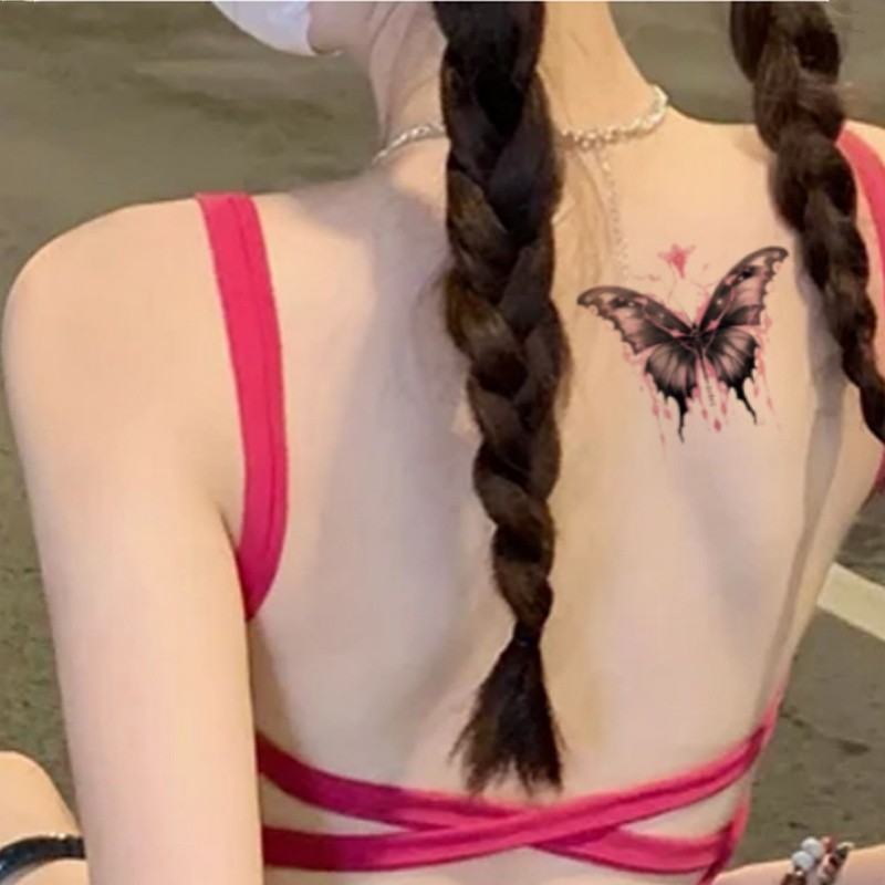 รอยสักลายผีเสื้อคริสตัลสีดําสาวน่ารักกระดูกไหปลาร้าสติกเกอร์รอยสักกันน้ํายาวนาน 7 วัน รอยสักวันหยุดชั่วคราว - รูปที่ 3