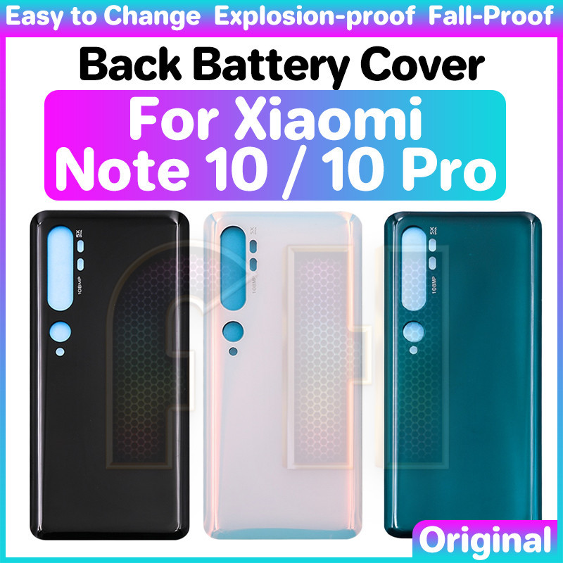 ฝาหลังแบตเตอรี่กระจกสําหรับ xiaomi mi note 10 pro กระจกประตูด้านหลังแบตเตอรี่ฝาหลังเลนส์กล้องกระจก