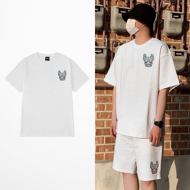 YT เสื้อยืดแขนสั้น พิมพ์ "สุนัข" คอกลม สวมใส่สบาย ไม่จำเป็นต้องรีดผ้า ผ้าฝ้าย 100% สีดำขาว S-4XL
