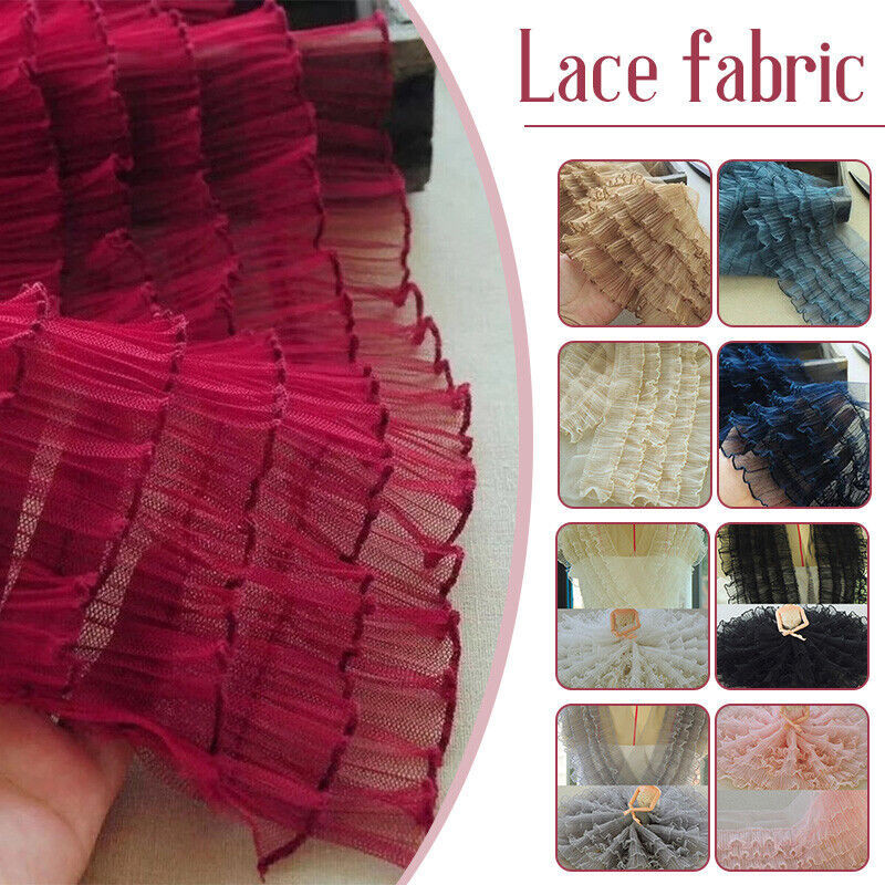 5 ชั้น Ruffles ลูกไม้ Edging Tiered จีบตาข่าย Trim Frill เย็บริบบิ้น Craft