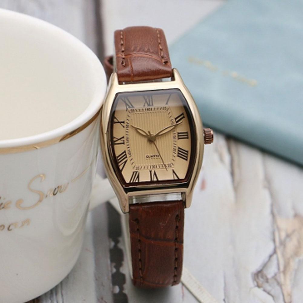 Vintage Small Square Quartz Watch สายหนังผู้หญิง Casual Simple นาฬิกาข้อมือ J1p8