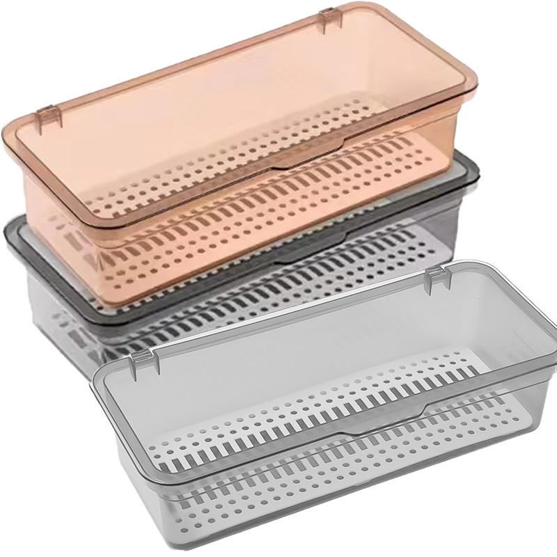 Ins กล่องเก็บของโปร่งใสพร้อม Drainer- สี่เหลี่ยมกันฝุ่นบนโต๊ะอาหาร Organizer - คอนเทนเนอร์เครื่องสําอาง