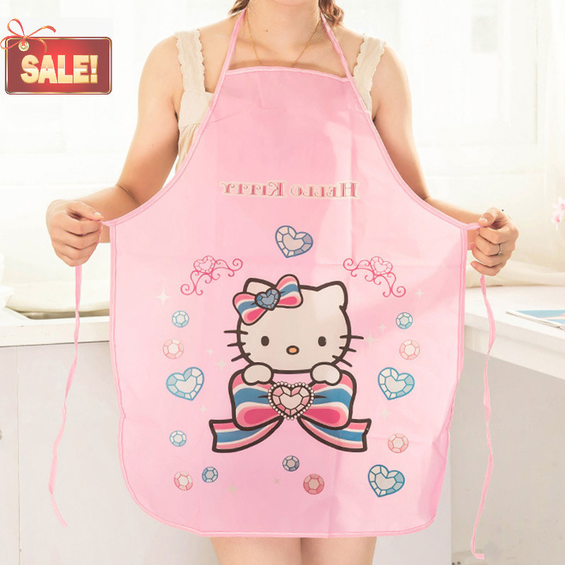 Bl ทําอาหารเบเกอรี่ในครัวเรือน Wipeable กันน้ํา Oilproof งานบ้านทําความสะอาดห้องครัว Stuff Sanrio Hello Kitty พิมพ์การ์ตูนผ้ากันเปื้อน A