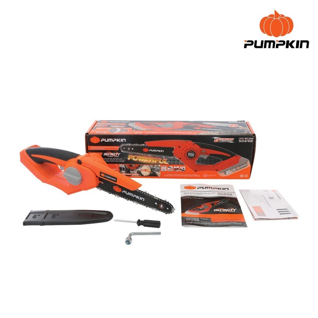 PUMPKIN เลื่อยโซ่ไร้สาย 8นิ้ว ไร้แปรงถ่าน INF-8CSB/50298 + ด้ามต่อเลื่อยโซ่ INFINITY POWER 20V ( เครื่องเปล่า )