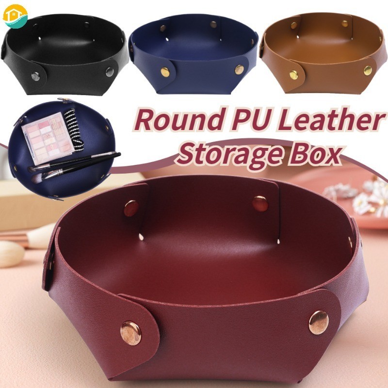 เครื่องประดับสไตล์นอร์ดิกเครื่องสําอางถาดพับได้ทนทานรอบหนัง PU กล่องเก็บกุญแจ Ins Home Desktop Organizer