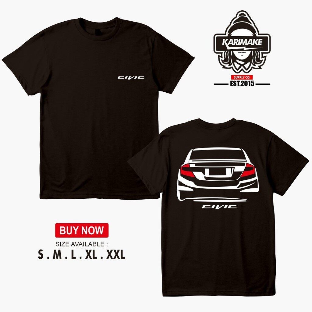 【TK Store】Short Sleeve Combed Cotton Honda Civic FB Rear Design T Shirt for UniS-5XL