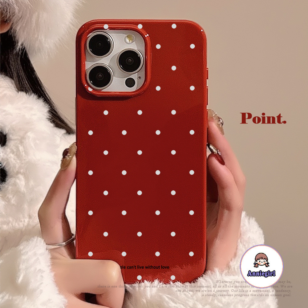 Retro White Dot Glossy ไวน์แดงเคสโทรศัพท์สําหรับ IPhone 11 14 15 Pro MAX 12 13 Promax XS MAX XR ป้องกันฝุ่นนุ่ม TPU ฝาครอบโทรศัพท์