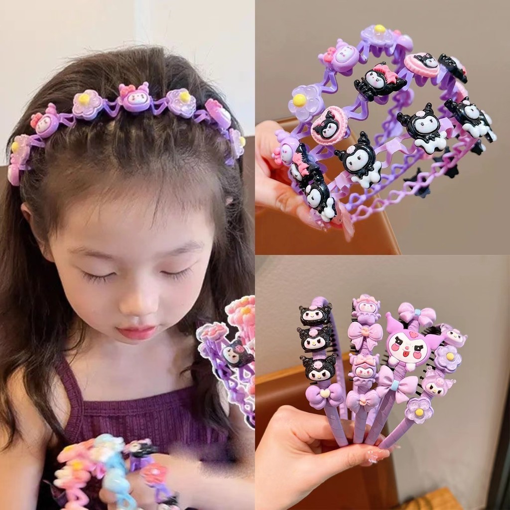 2024 Kuromi วิกผม Braid แหวนผม Bubble Twist Braid Bow Knot โคมไฟ Braid
