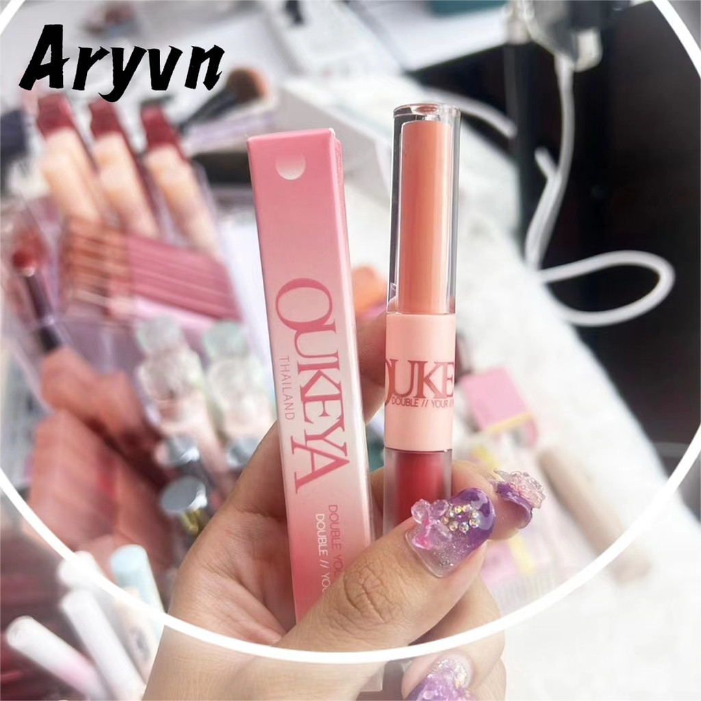 ARYVN 9 สี ลิปสติก ลิปกลอส เนื้อแมตต์ แบบสองหัว ให้ความชุ่มชื้น ไม่ติดแก้ว