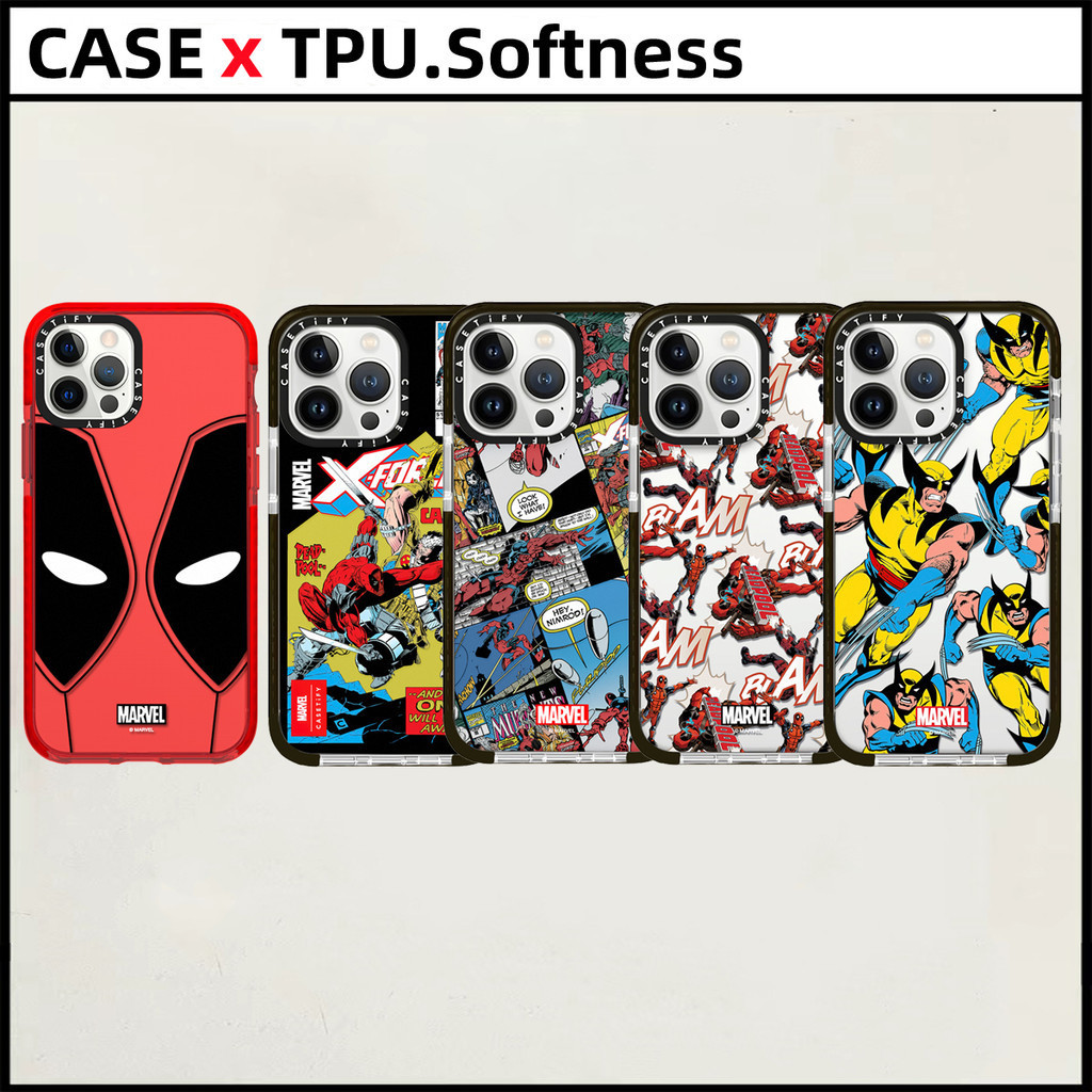Casetifydeadpool Mask Wolverine Marvel Black BorderSoftซิลิโคนTPUสําหรับiPhone 15 Pro MAX 14 13 12 11 Pro MAX 6 7 8 Plsu S2020 XR XS MAXโปร่งใสกันกระแทก