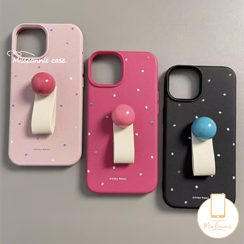 หรูหราผิวรู้สึกหนังเนื้อจุด 3D ตุ๊กตาแหวนสําหรับ IPhone 17 13 15 11 12 16 14 Pro Max Air 16 14 15 Plus X 12 11 Pro XR XS Max การ์ตูน Macaron กรณี