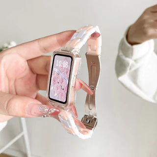 สายรัดเรซินสีลูกกวาดพร้อมเคสสําหรับ Samsung Galaxy Fit 3 สายรัดข้อมือโปร่งใสเปลี่ยนฝาครอบ