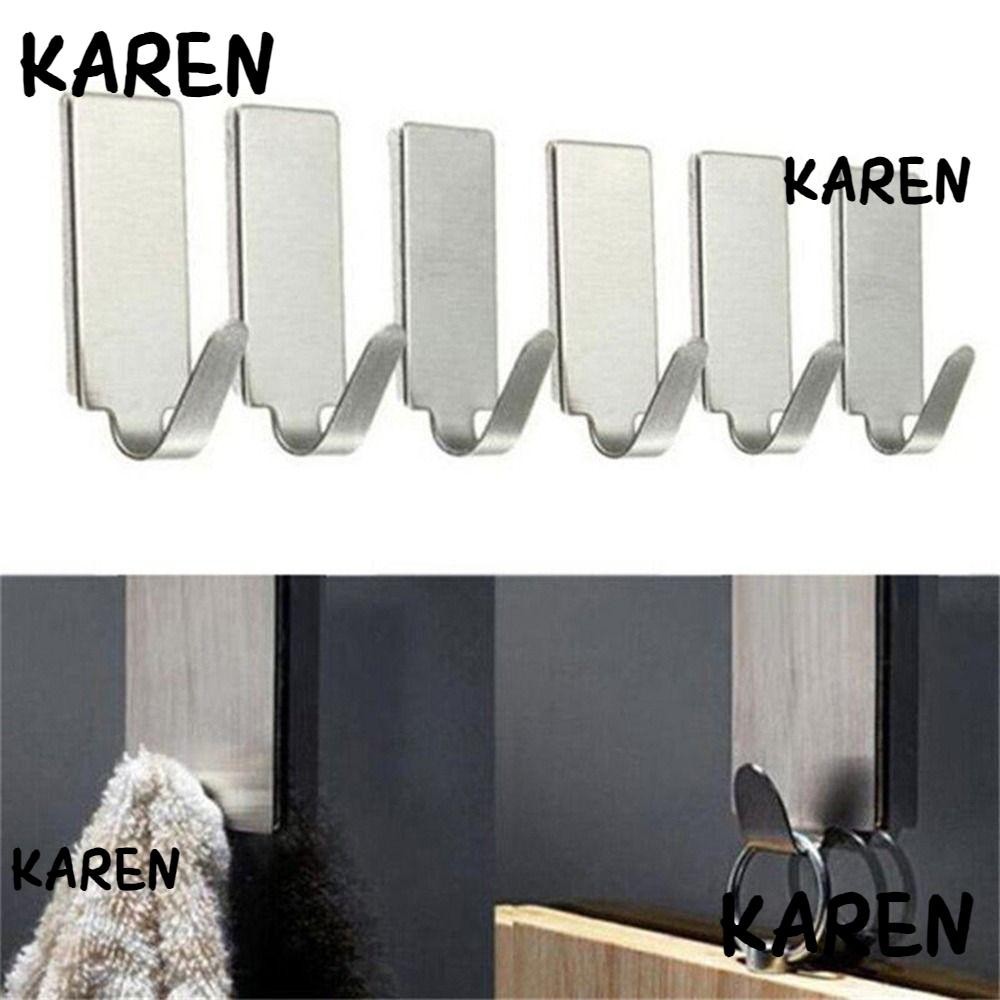 Karen ตะขอแขวนแขวนผนัง 1/6 ชิ้น, ห้องครัวสแตนเลสห้องน้ําห้องน้ํา Organizer, Self กาวขนาดเล็กอเนกประสงค์ผ้าเช็ดตัวแขวน