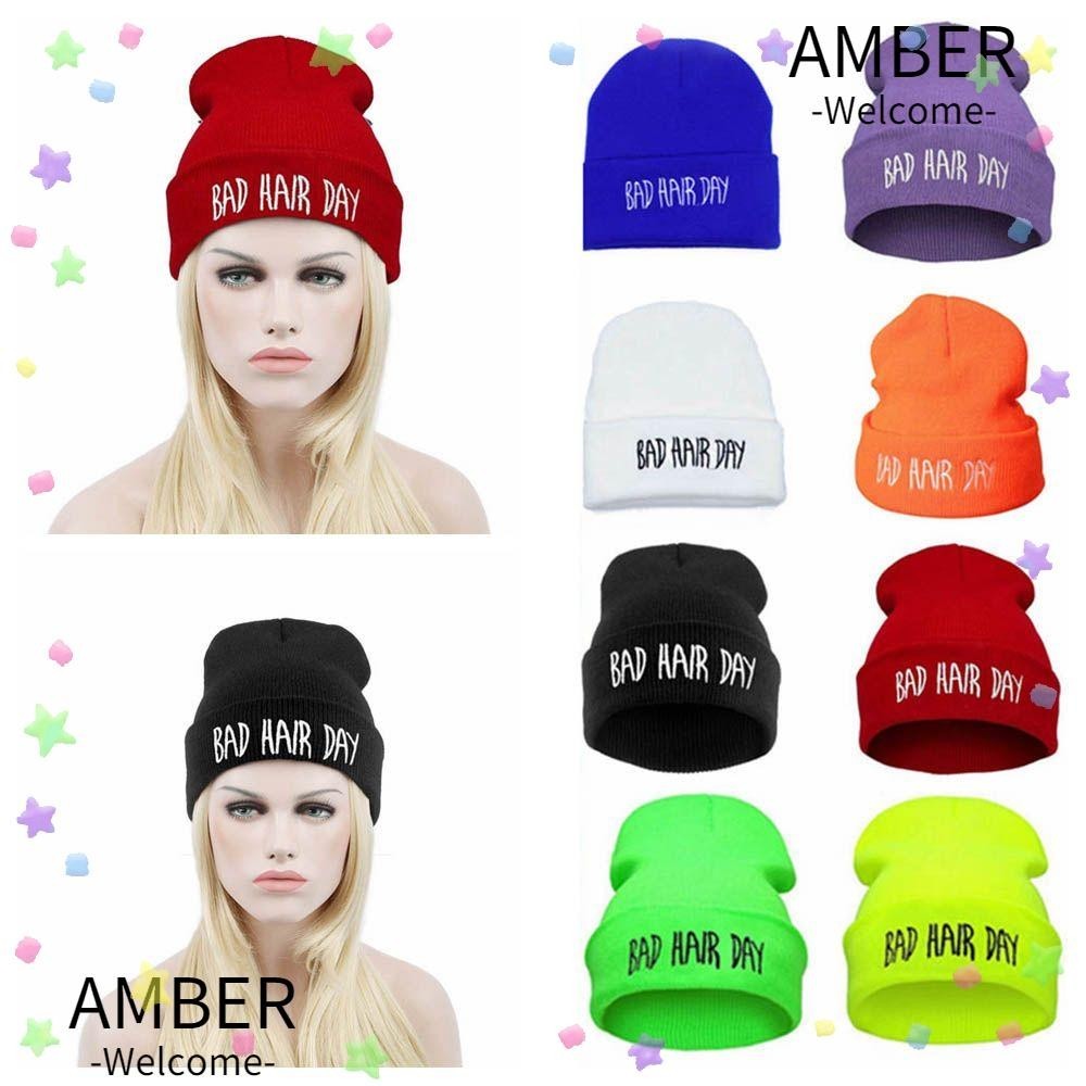 Amber หมวกถักนิตติ้ง หมวกบอนเน็ต นุ่ม อินเทรนด์ ผู้ชาย ผู้หญิง หมวกปักตัวอักษร