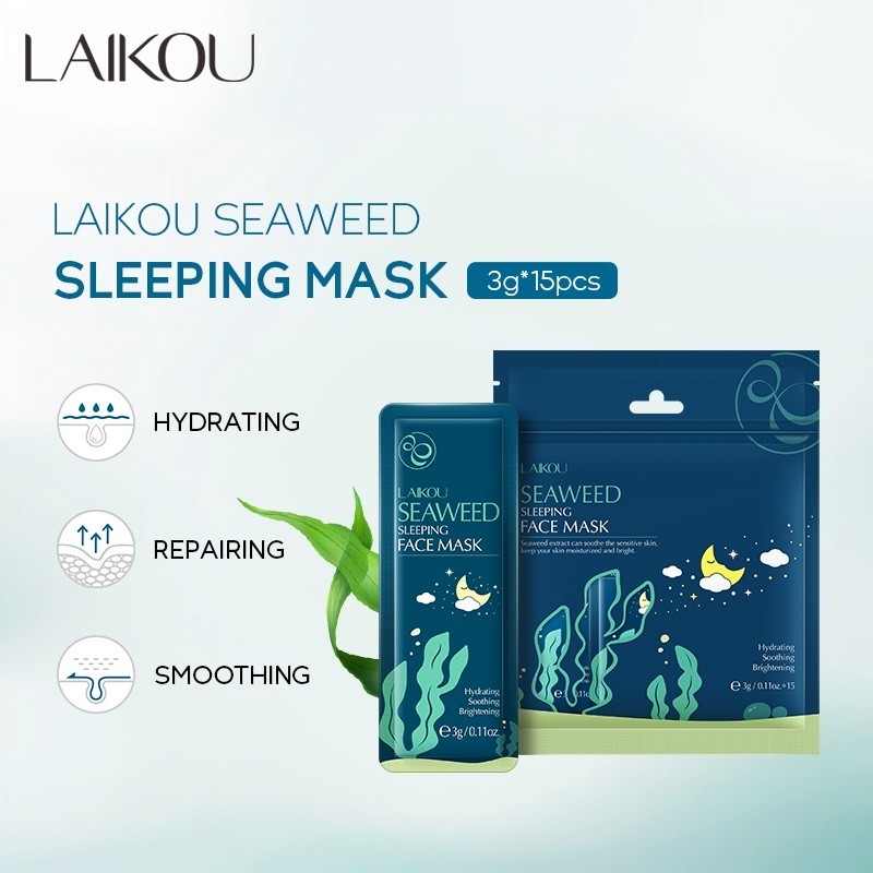 Laikou สลีปปิ้งมาสก์สาหร่ายทะเล ควบคุมความมัน กระจ่างใส ครีมให้ความชุ่มชื้น เจลบํารุง 15 ชิ้น