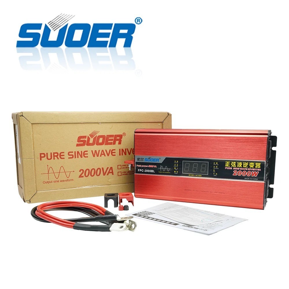Souer เพียวซาย 24V 2000W เต็ม Suoer Solar Energy System 2000 Watt Pure Sine Wave Inverter FPC-2000BL