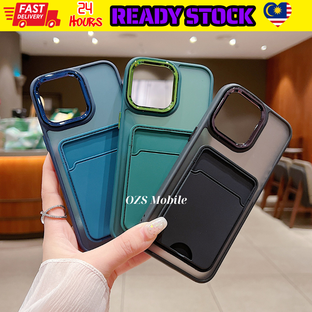 Oppo F11 Pro A16 A18 A53 2020 A54 A58 A78 A94 A98 Reno 5F 8T fon sarung matte chrome card slot holde