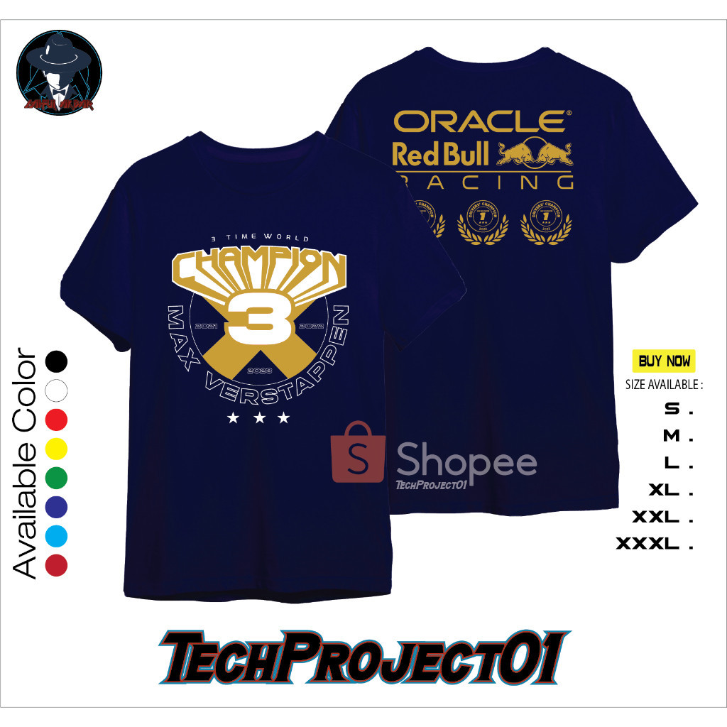 เสื้อยืด Kaos Max Verstappen World Champion F1 2023 Redbull Honda คุณภาพดีที่สุด