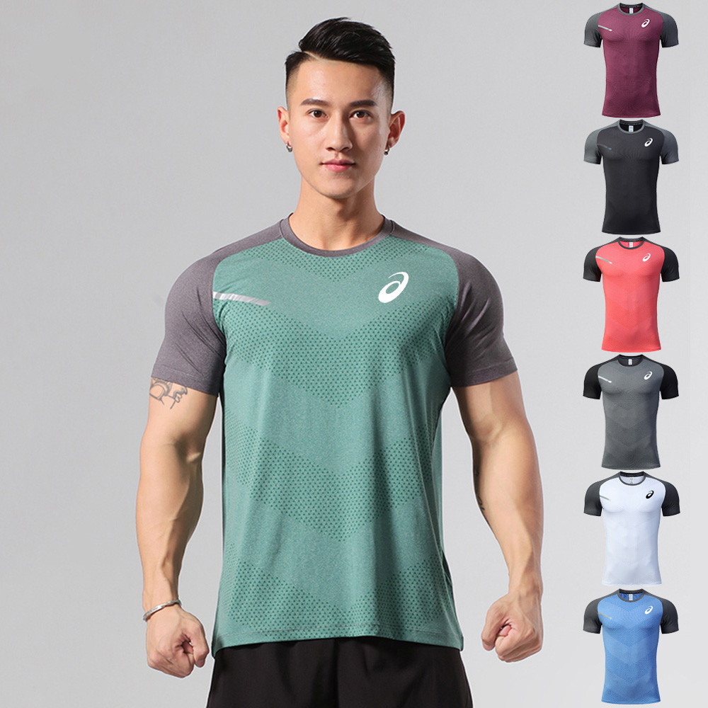 กลางแจ้งผู้ชายน้ําหนักเบาระบายอากาศกีฬาแบรนด์แห้งเร็วแขนสั้นเสื้อยืดวิ่ง