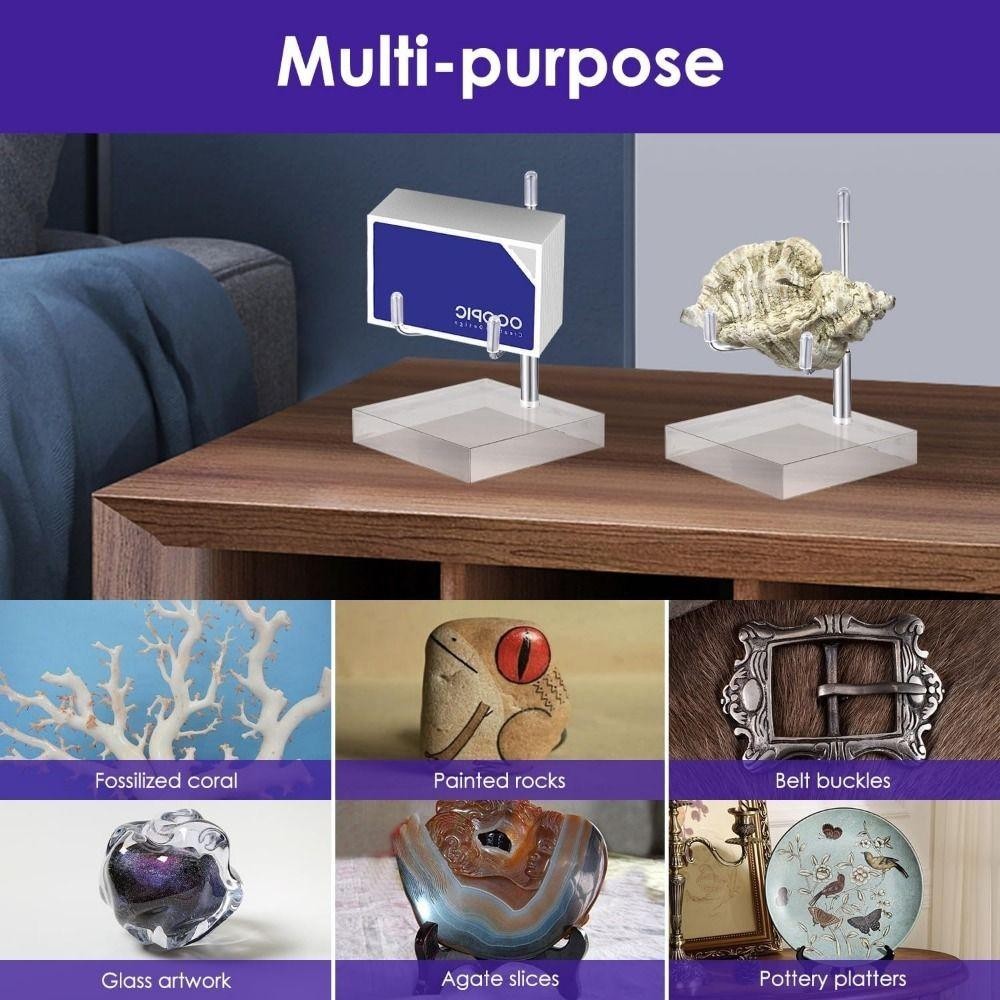 เนฟส์ ขาตั้งจอแสดงผลอะคริลิคใส,ฐานกลม/ตารางกรณียางนุ่มแขนโลหะผู้ถือคริสตัล,ทนทานมั่นคงง่ายต่อการติดตั้งรอยขีดข่วนหินของสะสมชั้นวางร็อค - รูปที่ 4