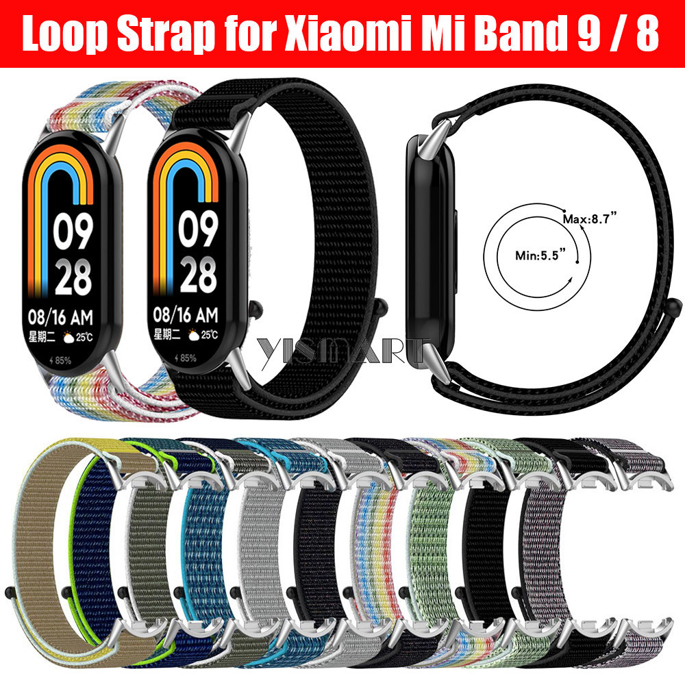 สายรัดไนลอนสําหรับ Xiaomi Mi Band 8 9 สายรัดข้อมือสําหรับ Xiaomi Smart Band 9 MiBand 8 NFC Loop Strap สร้อยข้อมืออุปกรณ์เสริม