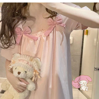 น่ารัก Melody ชุดนอนแขนสั้นผู้หญิง Influencer ฤดูร้อน Sweet Nightdress Casual บางสบาย Homewear