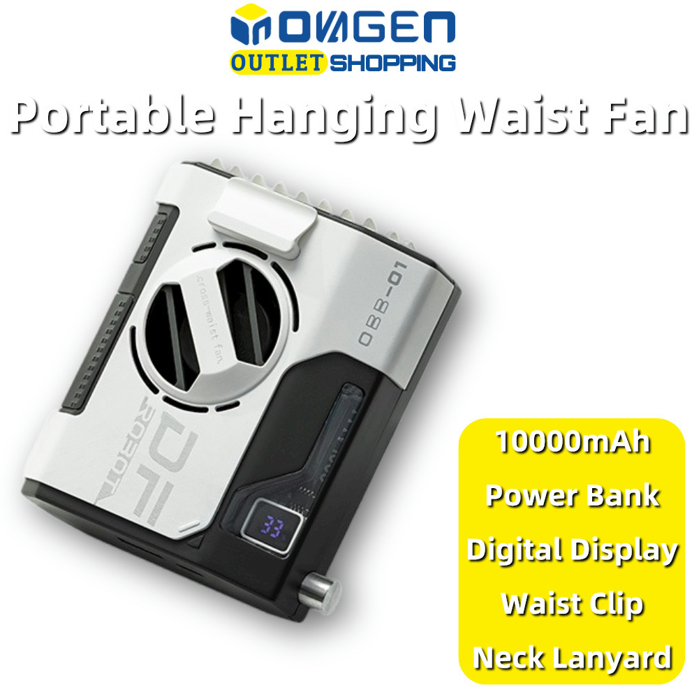 Inovagen พัดลมคลิปเอวชาร์จได้ 10000mAh พร้อม Power Bank ลมแรง ห้อยคอ สําหรับตั้งแคมป์กลางแจ้ง