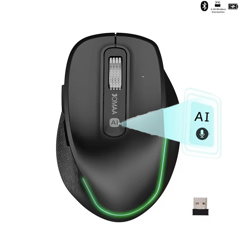 สีดํา myth wukong AI ไร้สาย Mute Office เมาส์ชาร์จ USB และการเชื่อมต่อบลูทูธการพิมพ์ควบคุมด้วยเสียง/