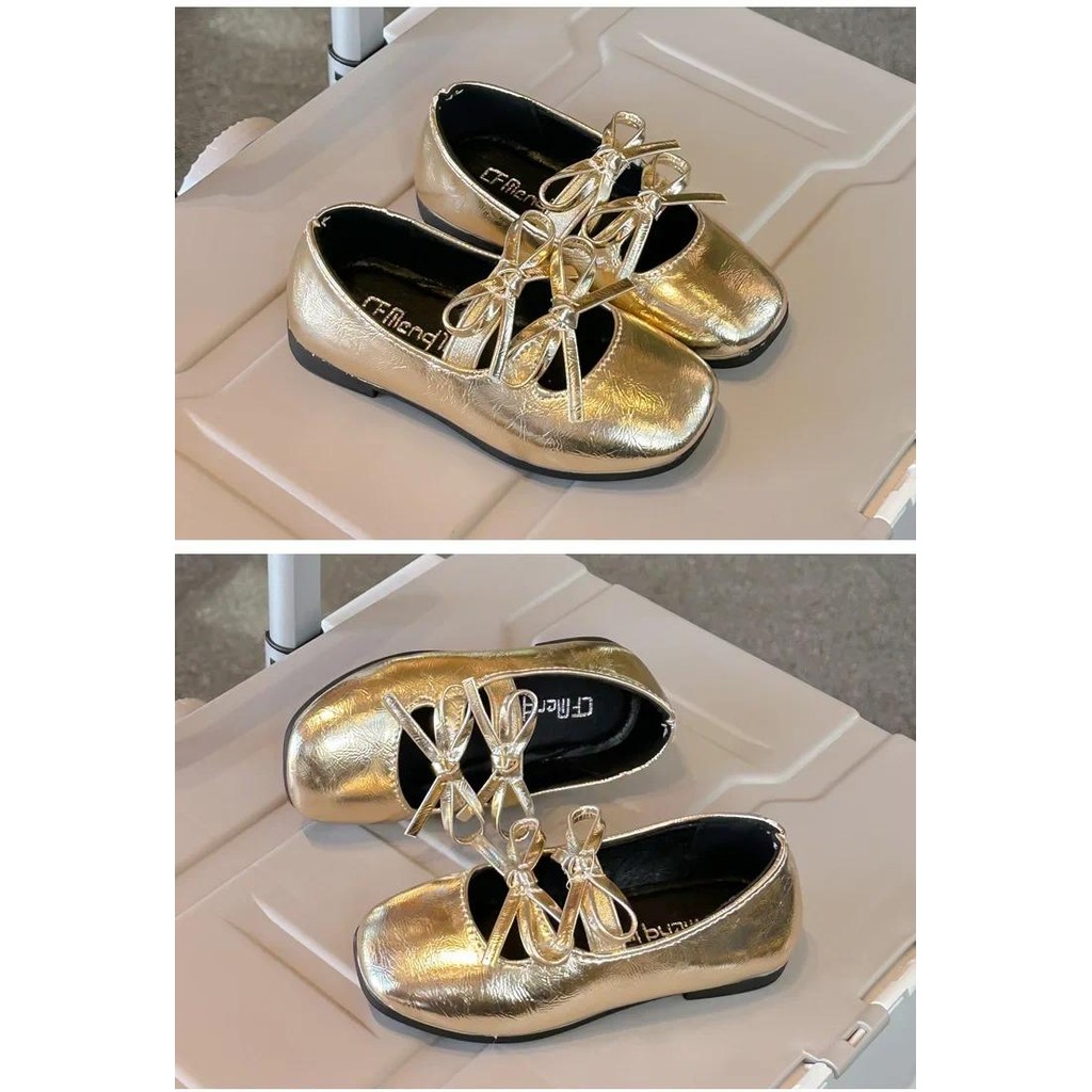 Jogerli Silver Bow เพื่อนร่วมชั้นฤดูใบไม้ผลิฤดูใบไม้ร่วงปากตื้นเด็กรองเท้าหนัง PU หญิงบัลเล่ต์เด็กเล็กเจ้าหญิง Loafer - รูปที่ 7