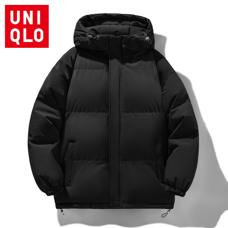UNIQLO ยูนิโคล่ เสื้อแจ็คเก็ตบุนวมมีฮู้ดแบบหนาสําหรับฤดูใบไม้ร่วงและฤดูหนาวของผู้ชายเสื้อแจ็คเก็ตแบรนด์แฟชั่นเสื้อแจ็คเก็ตกันลมและอบอ