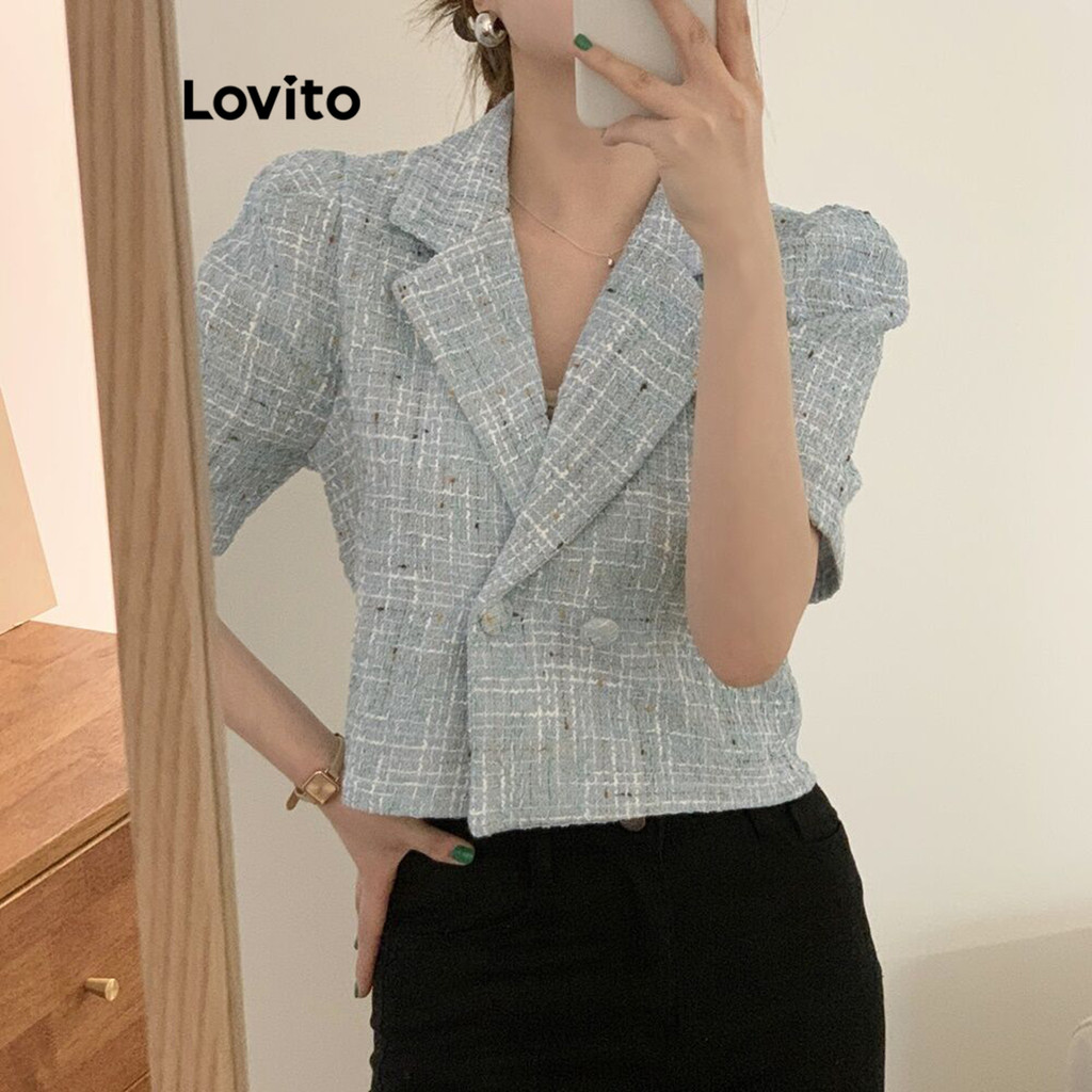Lovito เสื้อแจ็คเก็ตปุ่มธรรมดาแบบสบาย ๆ สำหรับผู้หญิง LNA75106