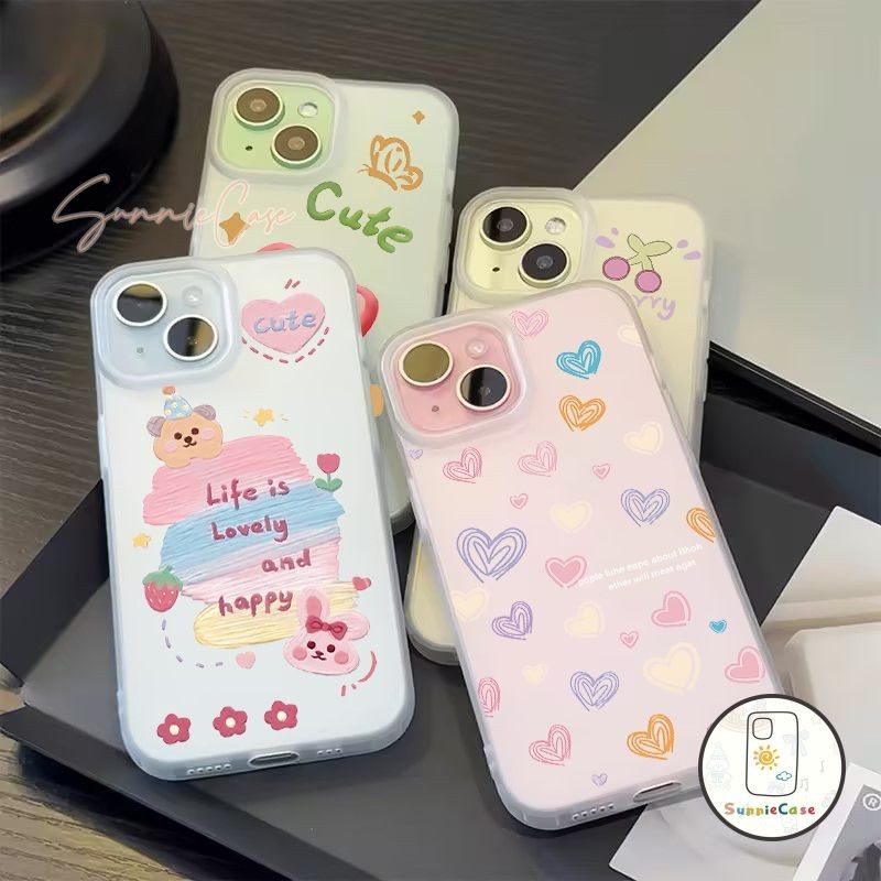 น่ารักรักดอกไม้แฟชั่นการ์ตูนดูเดิล เคส IPhone 16 17 11 15 14 13 12 Pro Max XR X XS Max 14 8 7 15 Plus SE 2020 เคสไอโฟน