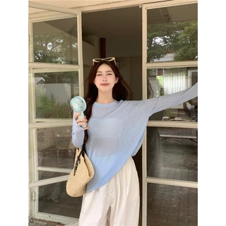 Lune_Grace เสื้อแขนยาวสีพึ้น กันแดด ทรงหลวม ผ้านุ่มนิ่มใส่สบาย-พร้อมส่ง-รุ่นv079