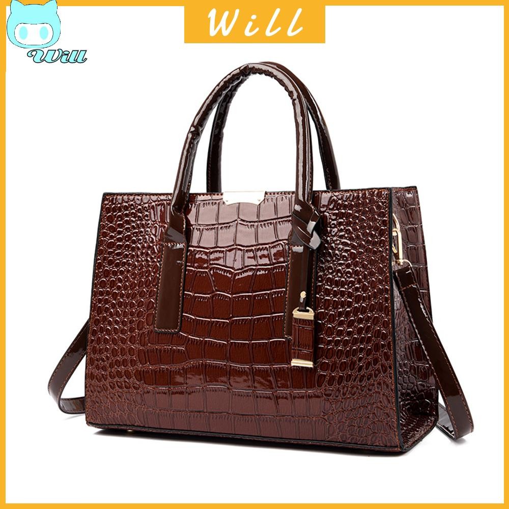 Women Crocodile Texture Tote Handbag PU Leather Female with Clutch & Wallet Bag
