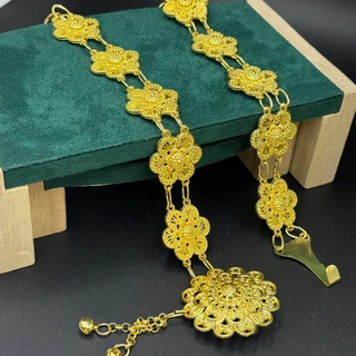 เข็มขัดอีสาน Vintage jewelry ชุดล้านนาไท เข็มขัด เงินโบราณ เอว 39 นิ้ว มี3 สี ทอง/ดำ/เงิน