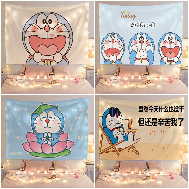 อะนิเมะโดราเอมอนการ์ตูนน่ารัก Tapestry Influencer ภาพพื้นหลังผ้าหอพักข้างเตียงตกแต่ง Healing Wall ผ้า