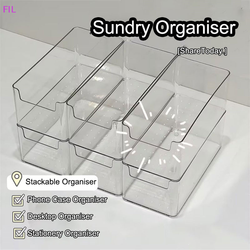 Fil กล่องเก็บของโปร่งใสในครัวเรือนกล่องยาวขนาดกลาง 1 ชิ้นเดสก์ท็อปพลาสติก Organiser OP