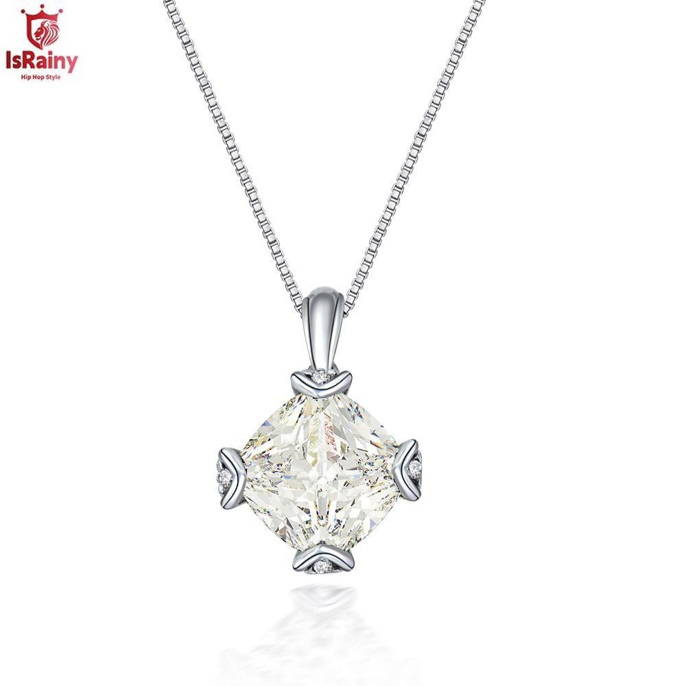 S925 สร้อยคอเงินสีขาว G สีสแควร์ 11 * 11 มม.จี้สร้อยคอชุบ 18K ทองคําขาว