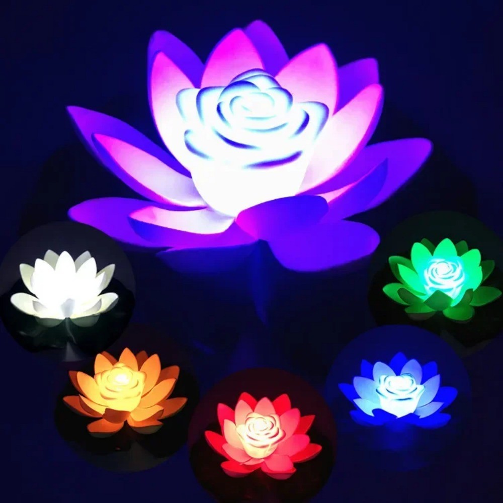 พร้อมสต็อก18ซม.Deepavali Lotus LED Night Light Pool ภูมิทัศน์ไฟตกแต่ง